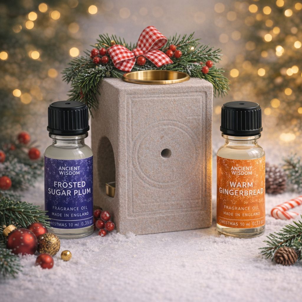 Gingerbread & Sugar Plum Set – Sandstone Oil Burner & Festive Fragrance Oils